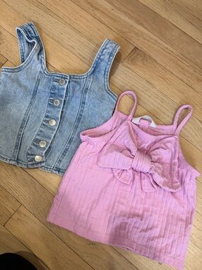 Bundle Pink Bow Tank Top for Kids - Soft Spaghetti Strap Shirt and Jean top